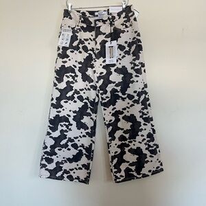 Refrain Luxe Cow print Denim Black and White Patterned Jeans wide leg 9/29